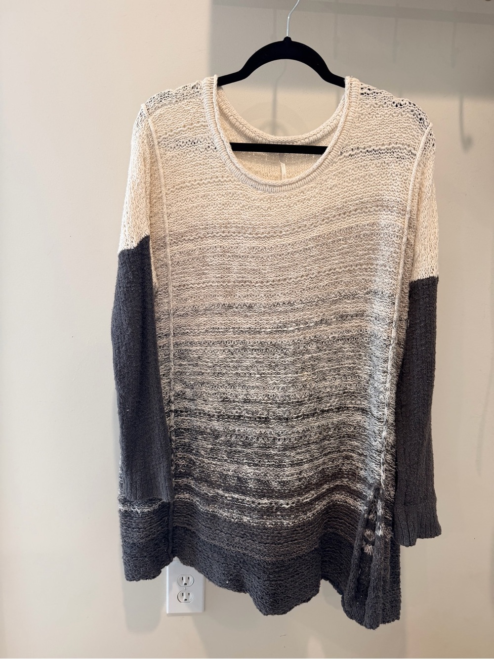 Free People Ombre Crew Sweater in Cream and Gray